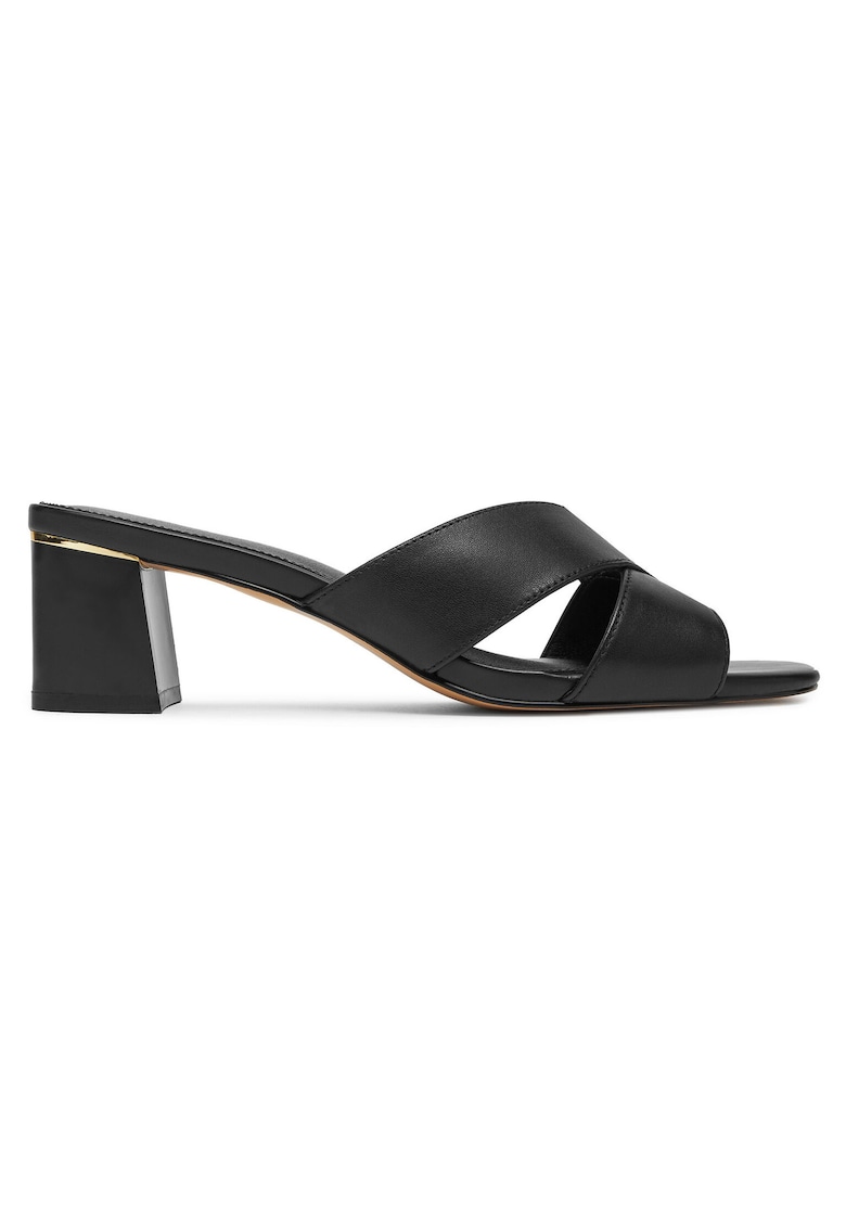 Papuci eleganti dama - piele naturala - negru - toc bloc