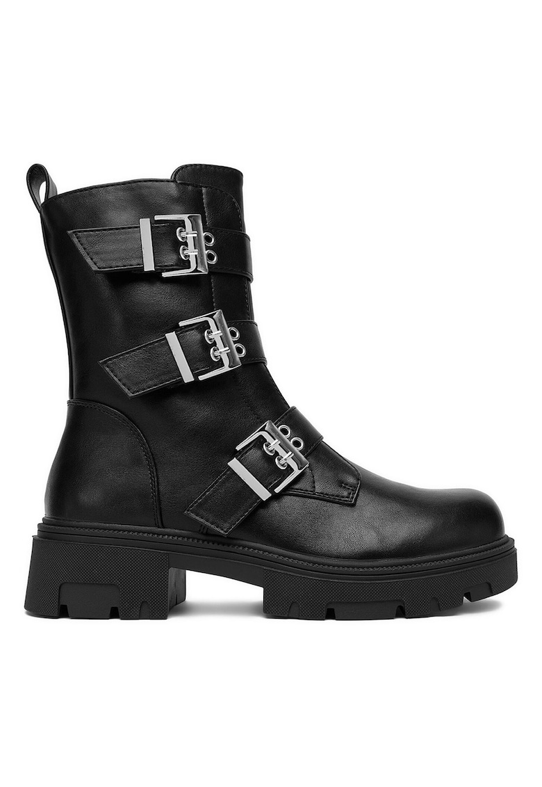 Botine dama - material sintetic - negru - inchidere cu fermoar - interior izolat termic -