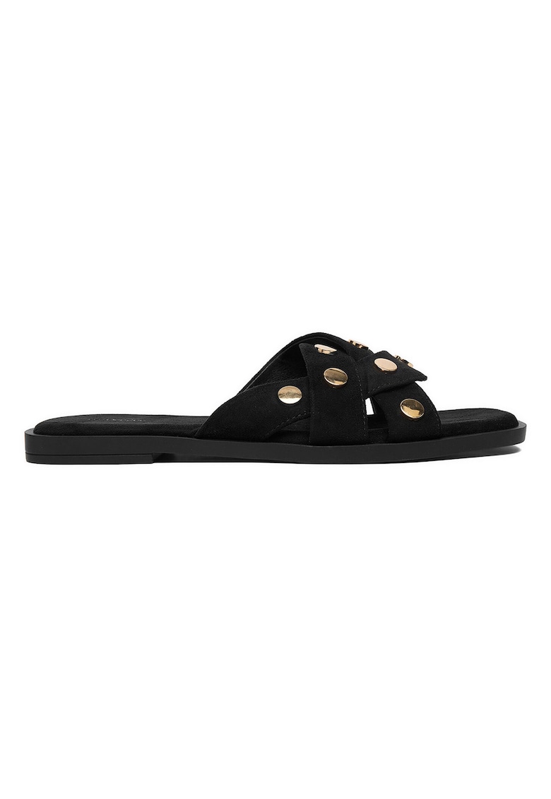 Papuci dama - textil - negru - cu buline