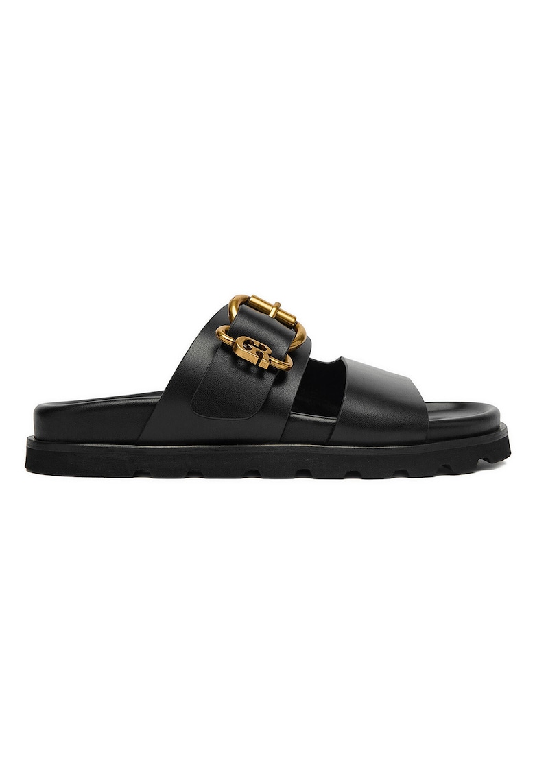 Papuci dama - piele naturala - negru - catarama chic
