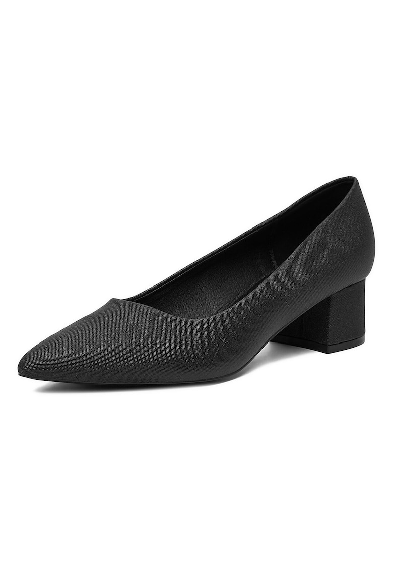 Pantofi dama - toc bloc - varf ascutit - negru - sintetic