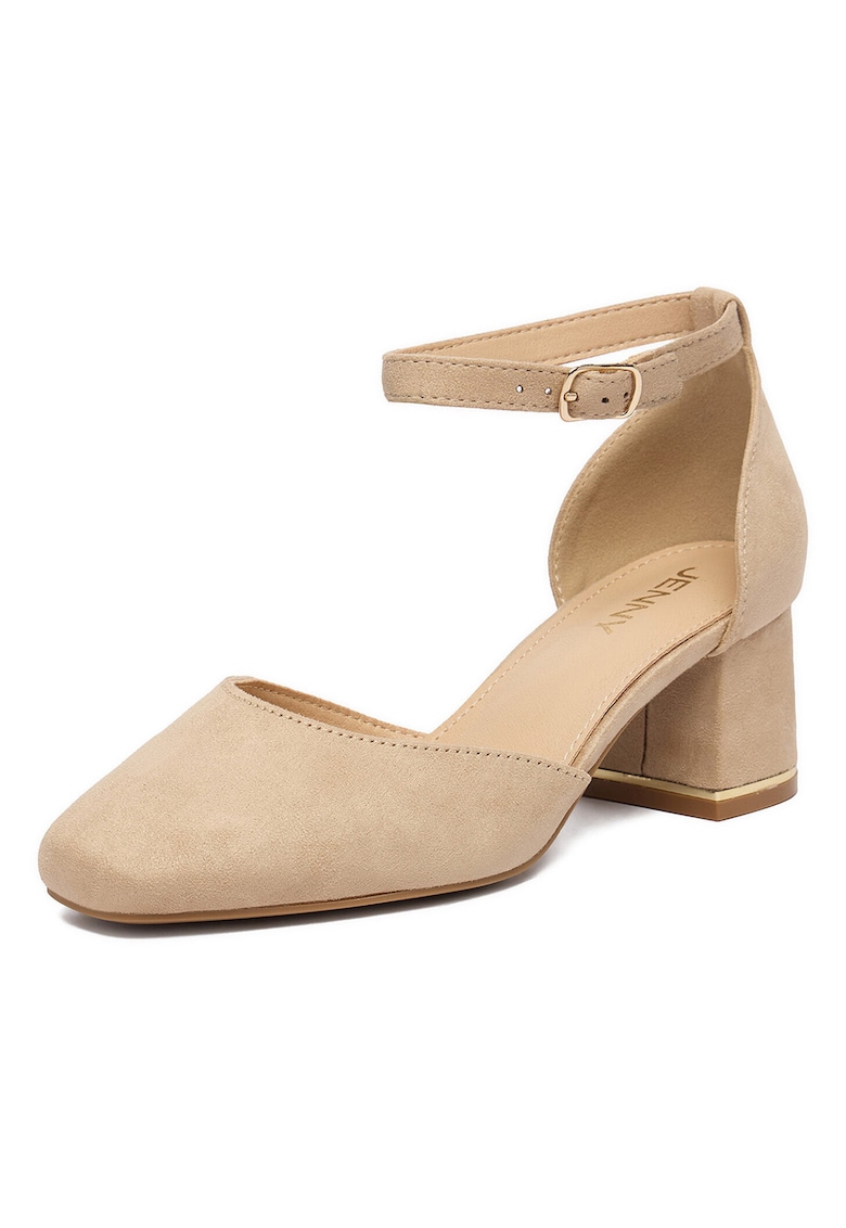 Pantofi dama - textil - bej - tocul stabil tip bloc