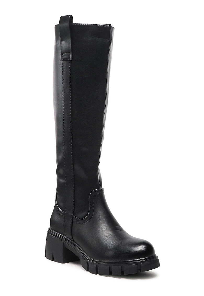 Cizme dama - piele ecologica - negru - toc clasic - fermoar - Negru