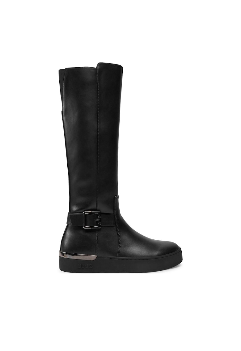 Cizme dama - piele ecologica - negru - fermoar -