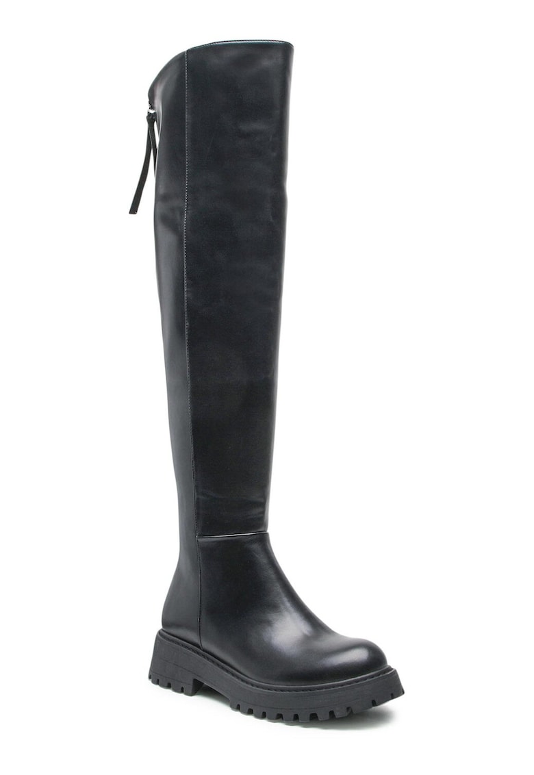 Cizme dama - piele ecologica - negru - fermoar - talpa masiva -