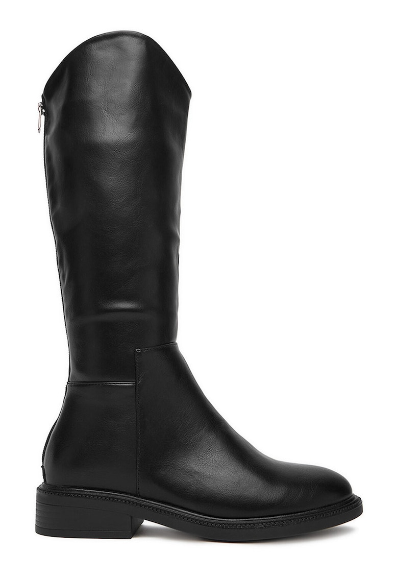 Cizme dama - material sintetic - negru - inchidere cu fermoar -