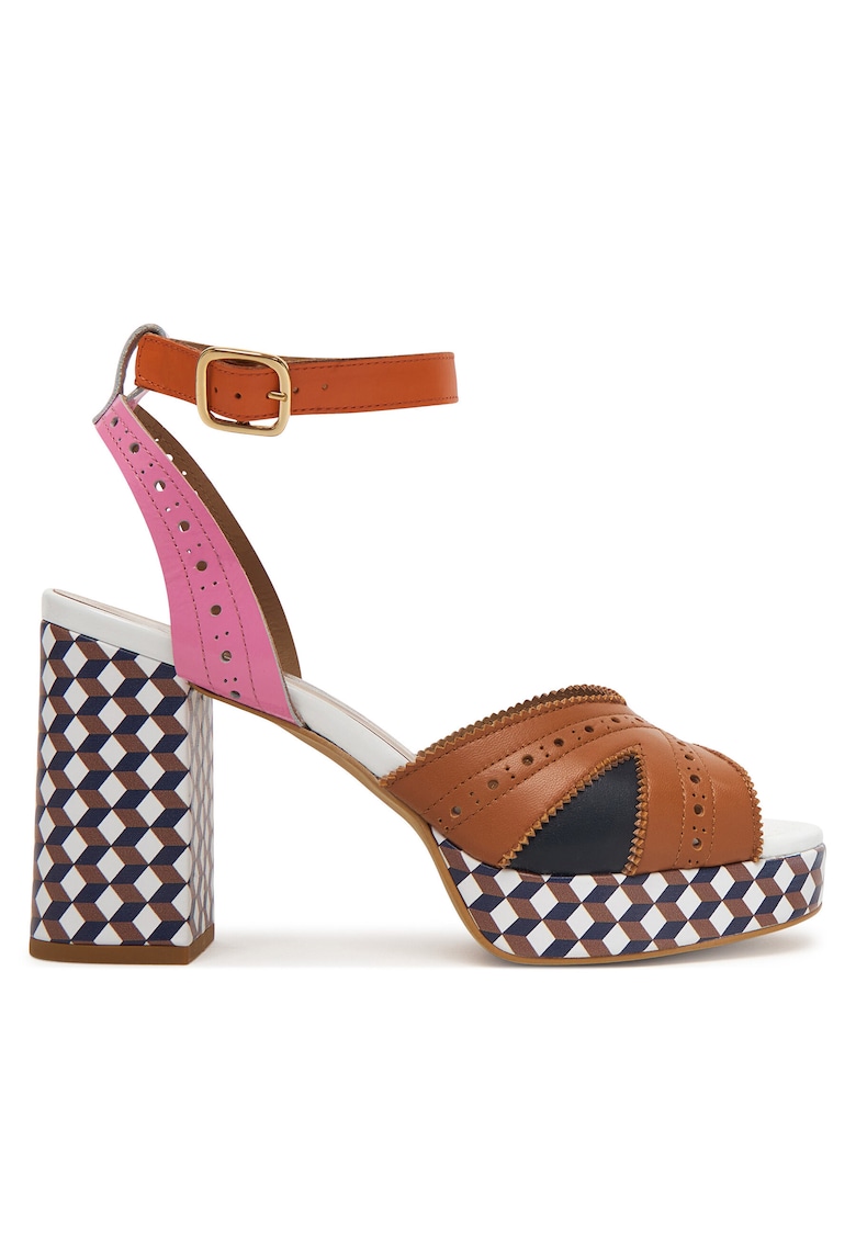 Sandale dama - multicolor - piele naturala - toc clasic