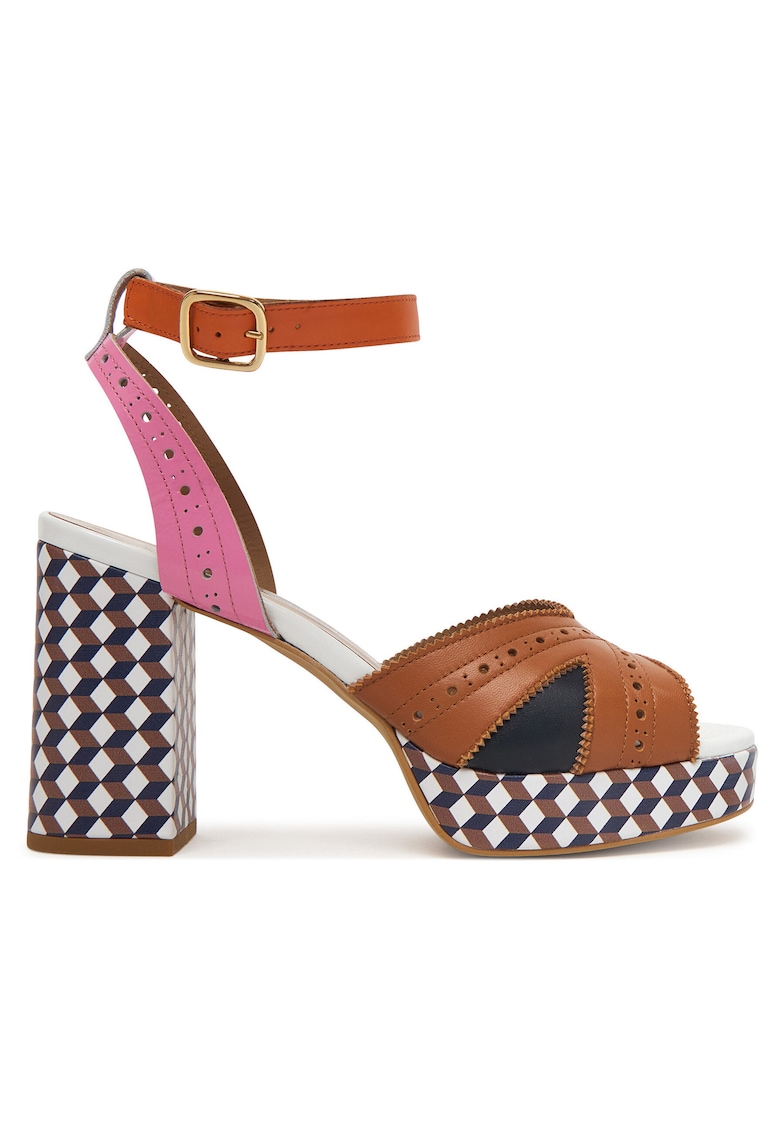 Sandale dama - multicolor - piele naturala - toc clasic