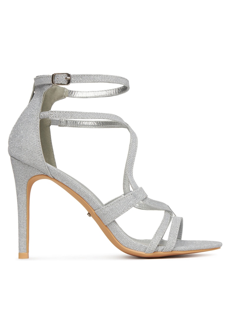 Sandale dama - argintiu - toc stiletto - material sintetic