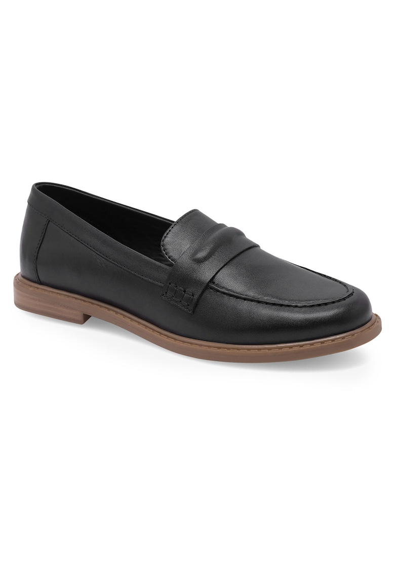 Mocasini dama - piele naturala - negru - toc plat -