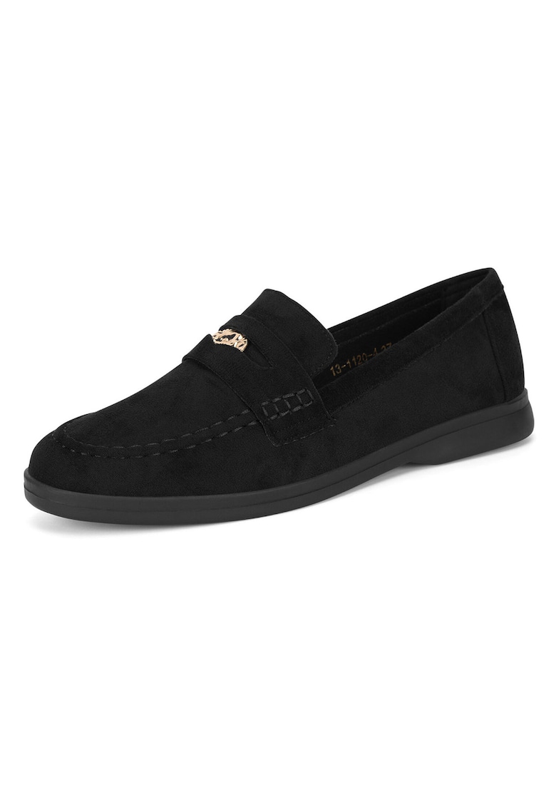Mocasini femeie - din material textil - negru -