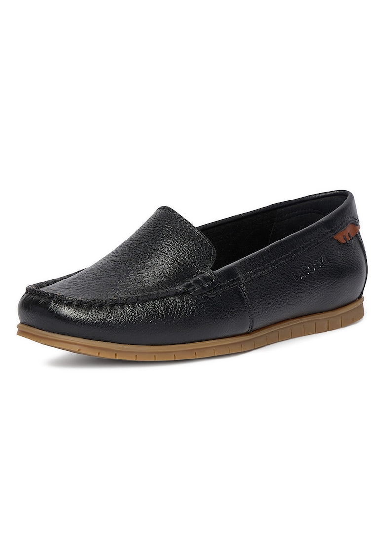 Mocasini dama - piele naturala - negru - talpa maro