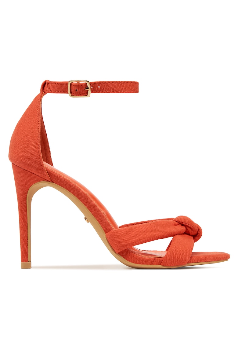 Sandale dama - portocaliu - material textil - toc stiletto