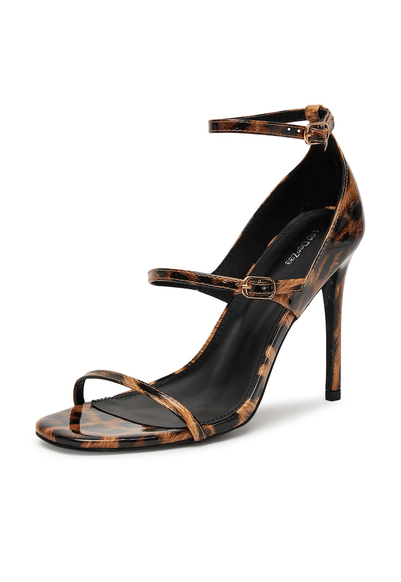 Sandale dama - stiletto - bej/negru - material textil