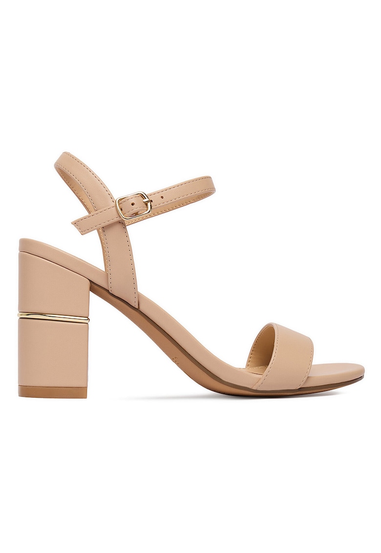Sandale dama - piele ecologica - bej - toc clasic