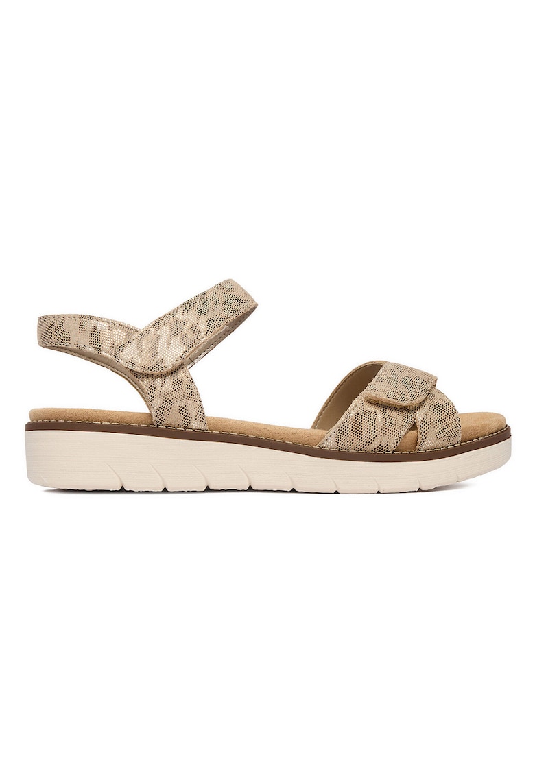 Sandale dama - piele naturala - bej - inchidere velcro - talpa groasa