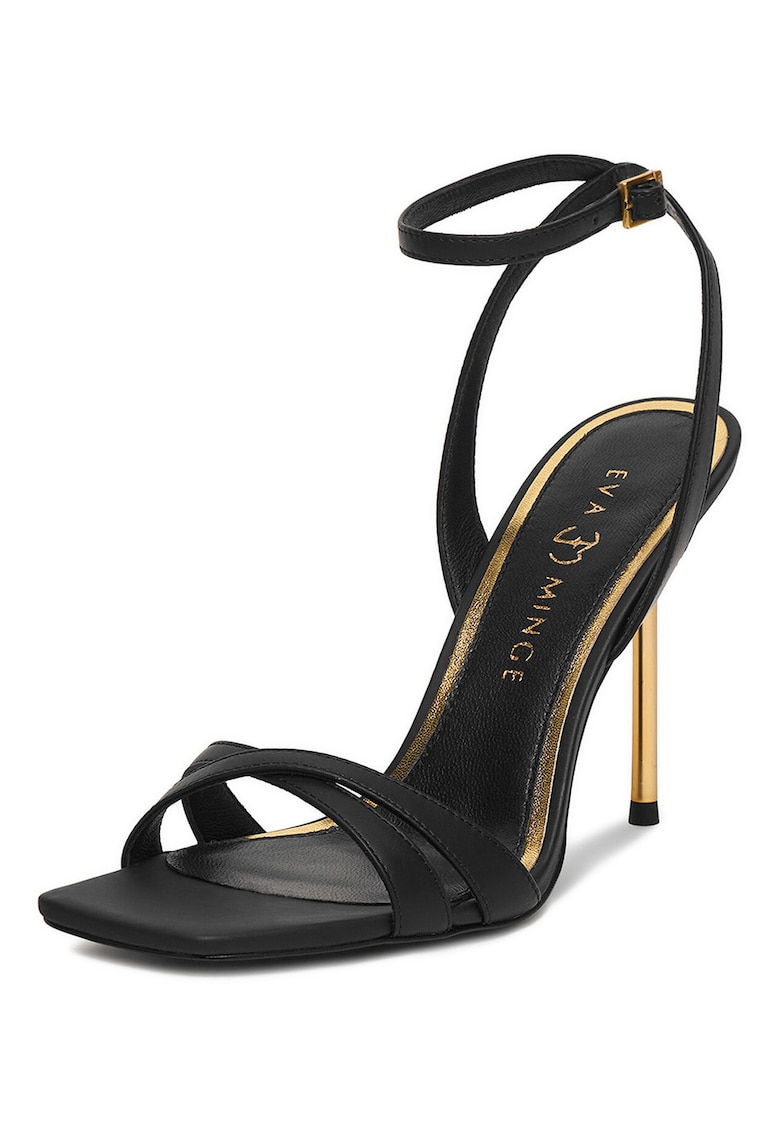 Sandale dama piele naturala - stiletto - negru/auriu