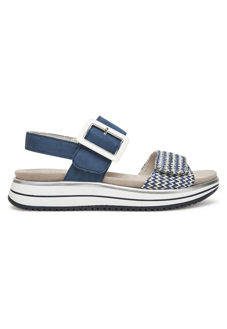 Sandale dama - piele naturala - albastru/alb - velcro