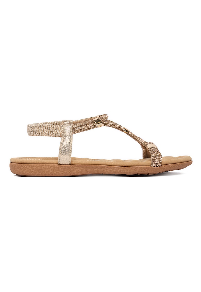 Sandale dama - auriu - material sintetic - cu strasuri