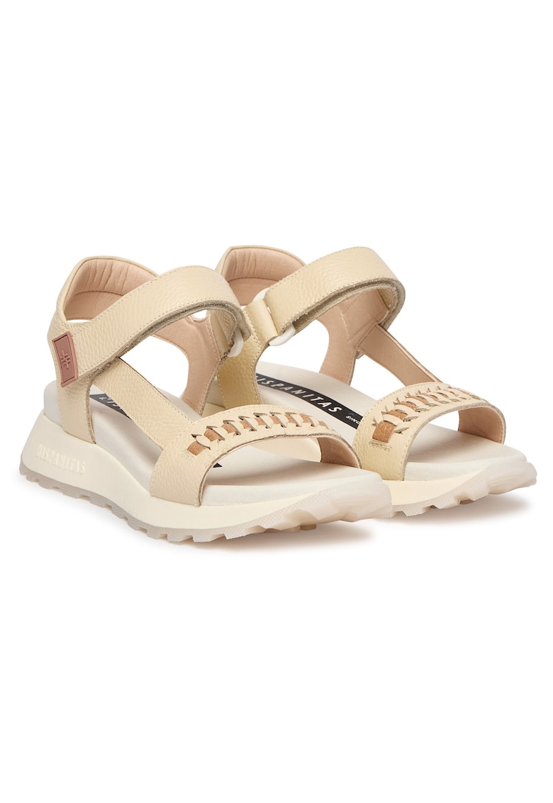 Sandale dama piele naturala - velcro - bej