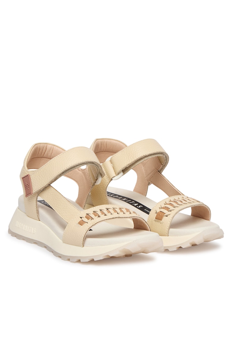 Sandale dama piele naturala - velcro - bej