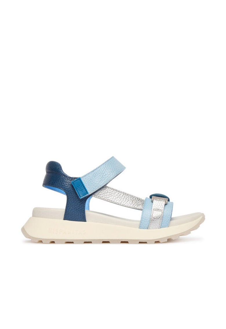 Sandale dama - piele naturala - albastru/argintiu - velcro