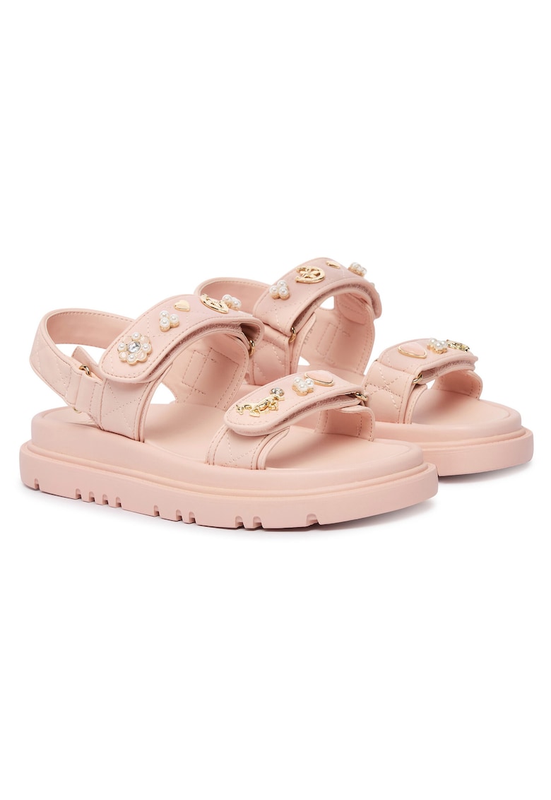 Sandale dama piele ecologica - roz - talpa groasa - sistem inchidere Velcro