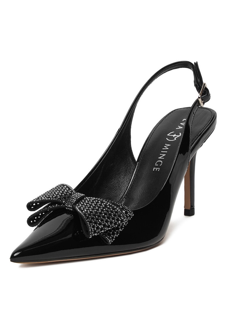 Pantofi dama - piele naturala - stiletto - model cu fundinta - negru