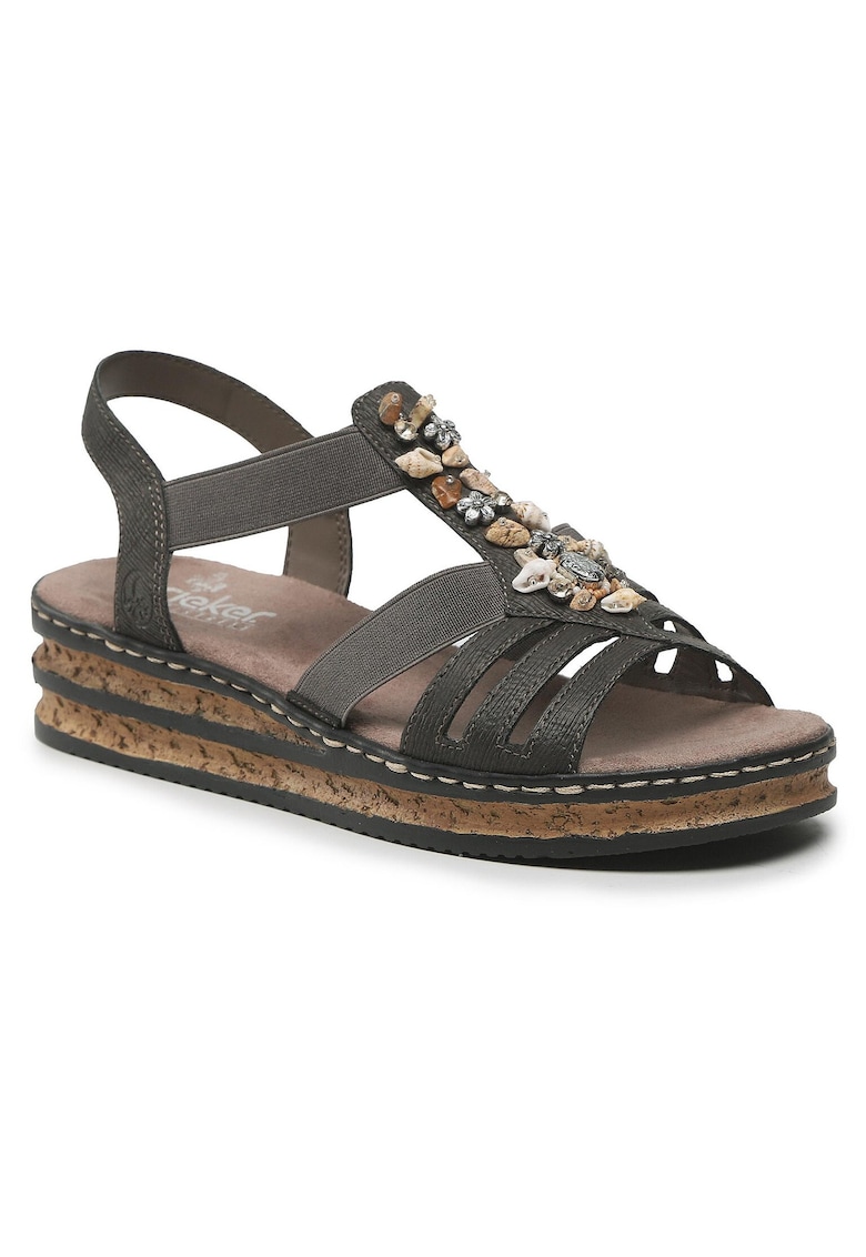 Sandale dama - slip-on - gri inchis - piele ecologica