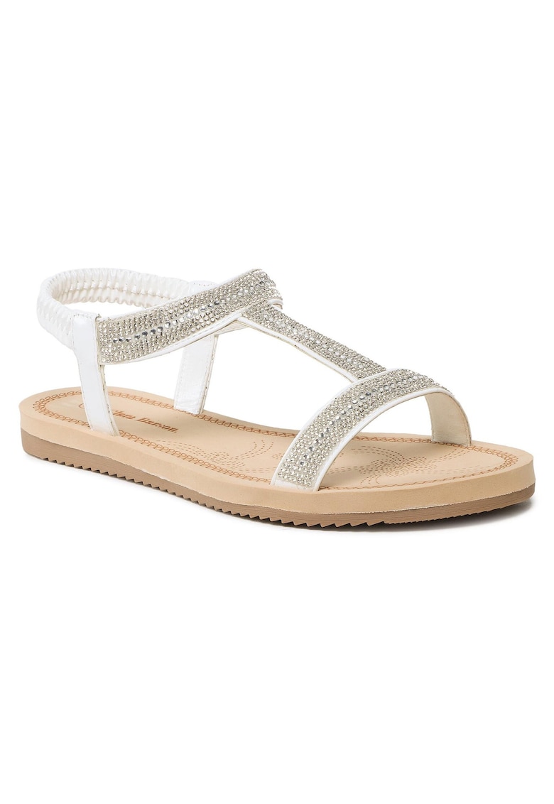 Sandale dama - piele ecologica - alb - cu decoratiuni zirconii