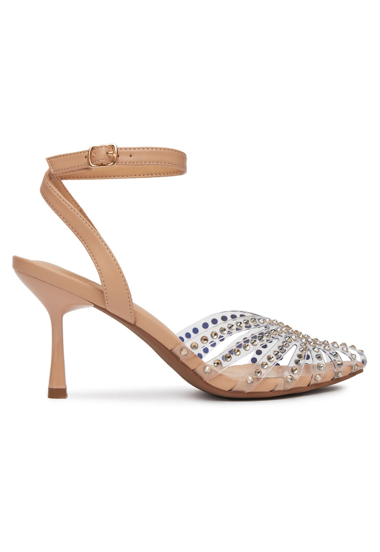 Sandale dama - stiletto - bej - piele ecologica