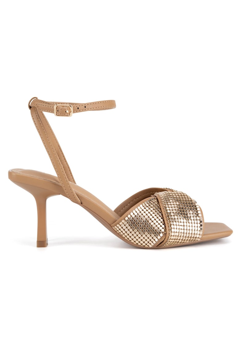 Sandale dama - stiletto - maro/auriu - sintetic