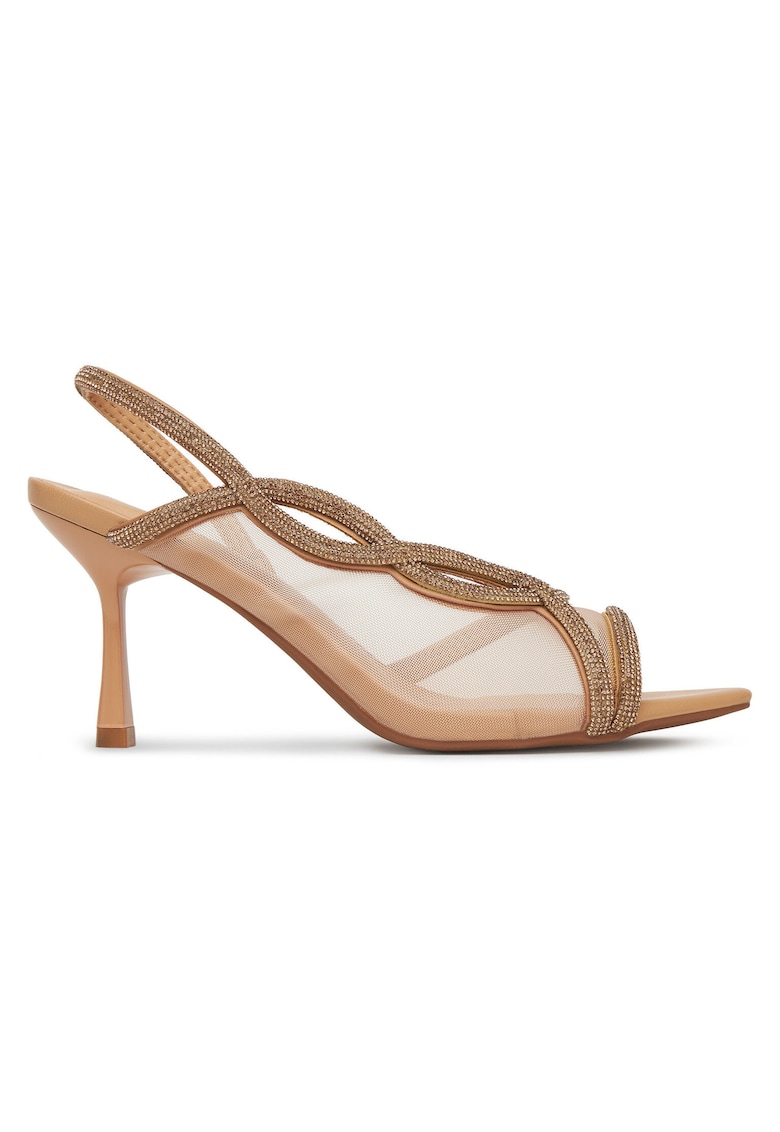 Sandale femei - stiletto - bej - material sintetic