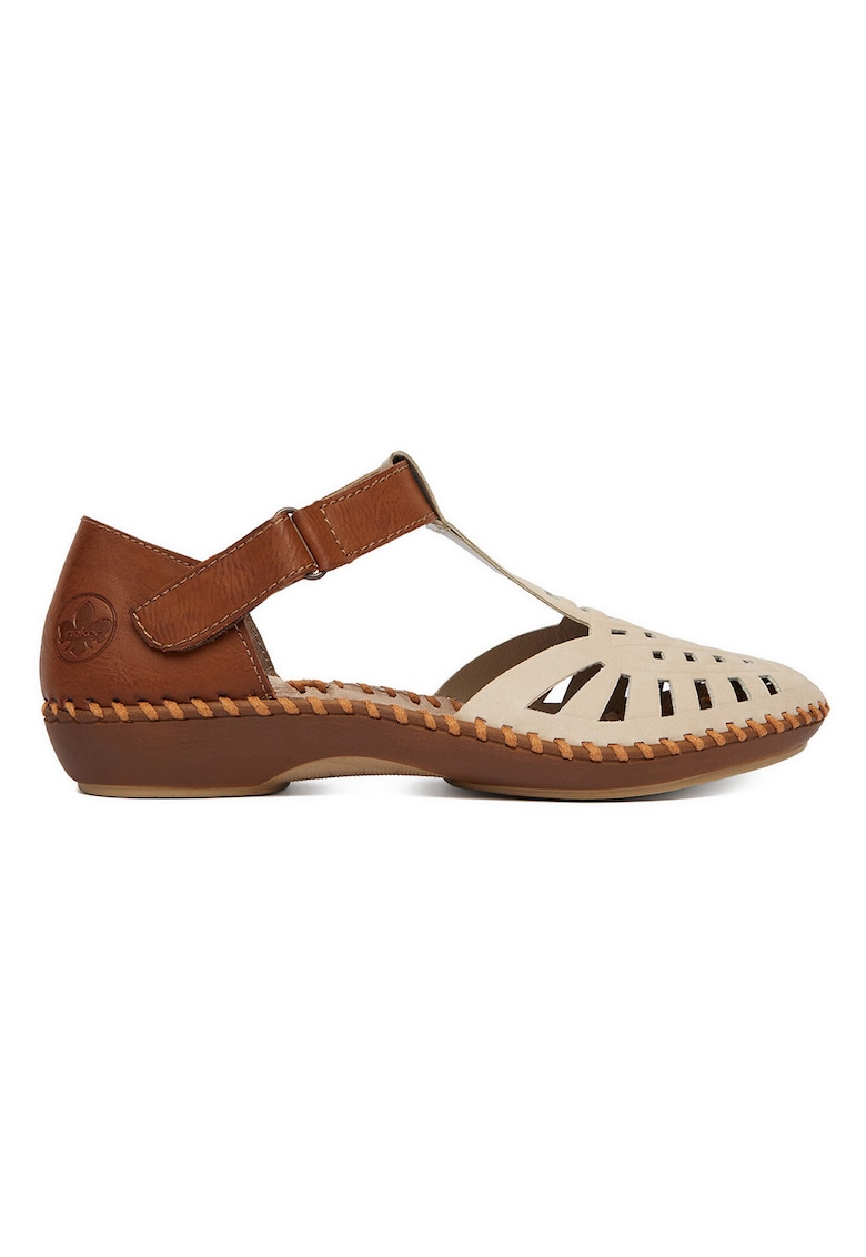 Sandale dama - piele ecologica - maro/bej - sistem inchidere velcro