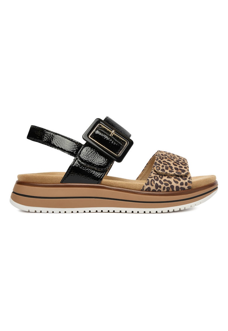 Sandale dama - piele naturala - negru/maro - sistem inchidere velcro - model leopard