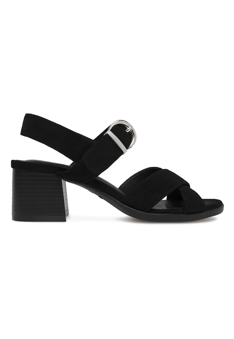 Sandale dama - toc clasic - negru - material textil