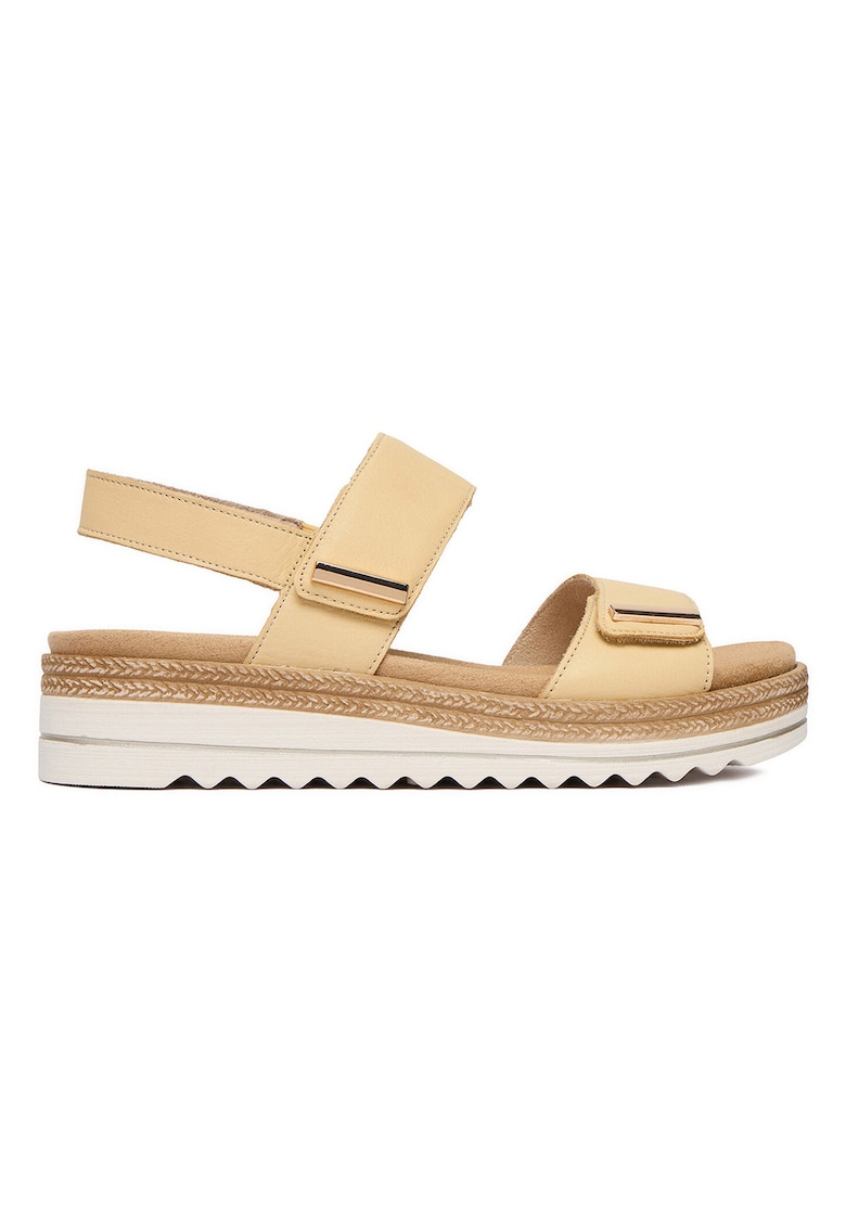 Sandale dama - piele naturala - galben - inchidere velcro
