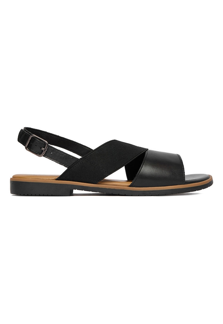 Sandale dama - piele naturala - negru - inchidere cu catarama - varf rotund
