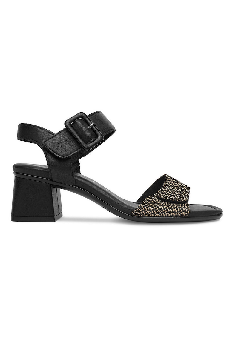 Sandale dama - piele naturala - toc bloc - negru/bej - cu velcro