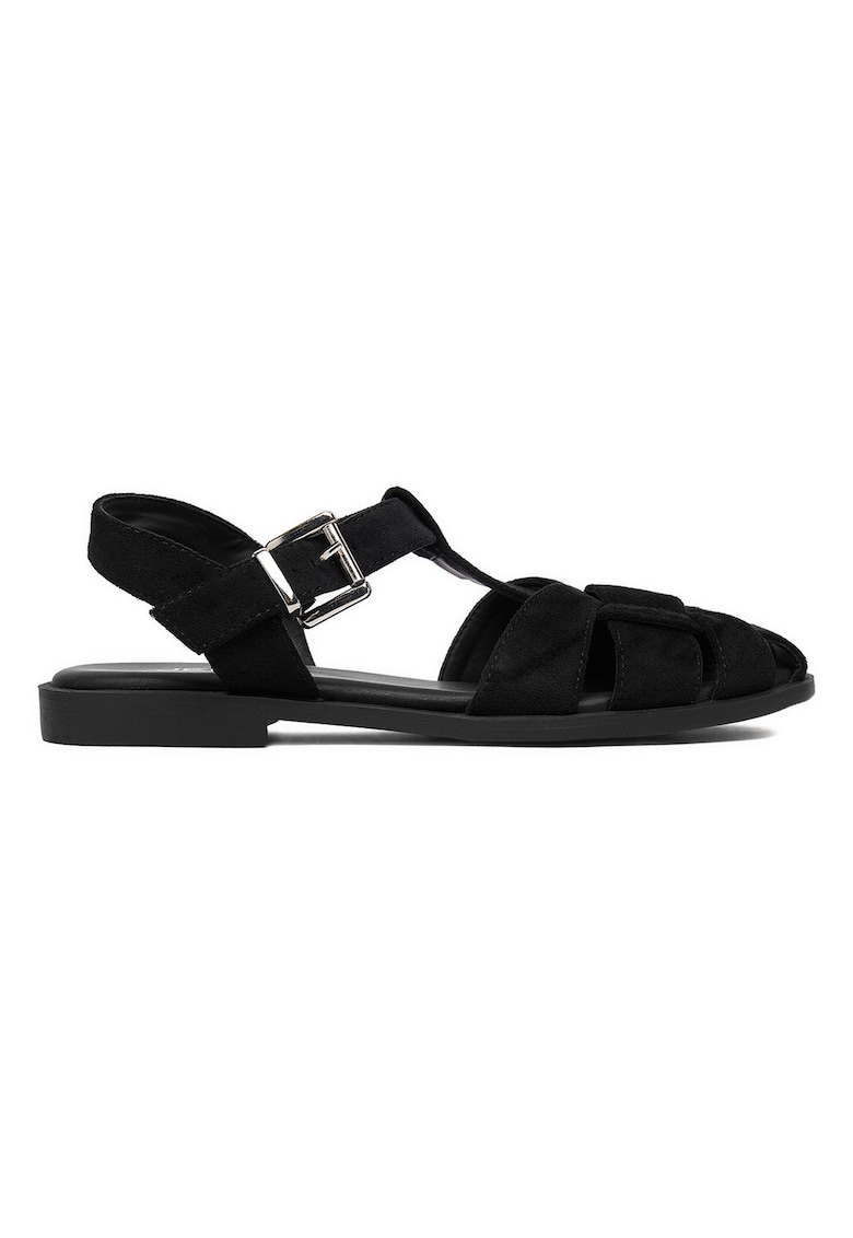 Sandale dama - material textil - negru - inchidere cu catarama