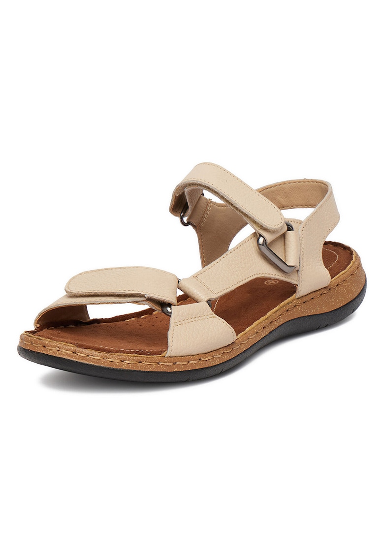 Sandale dama piele naturala - bej - sistem inchidere velcro