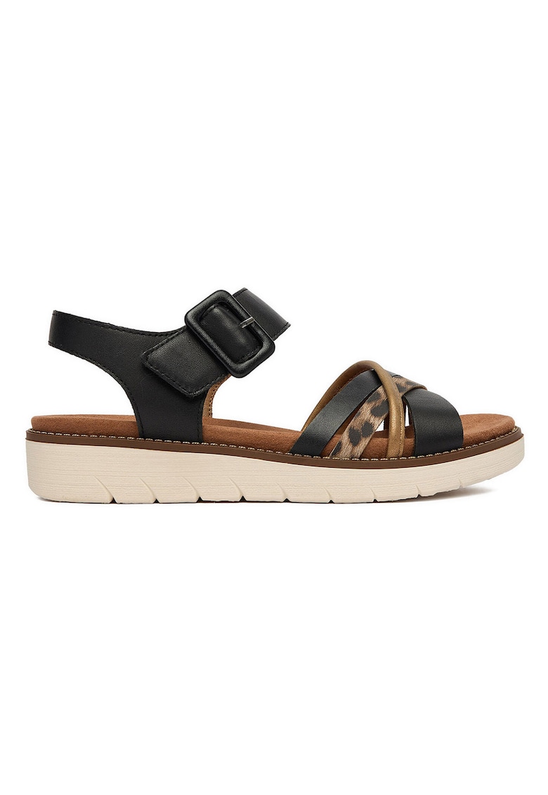 Sandale dama - piele naturala - negru/maro - sistem inchidere velcro