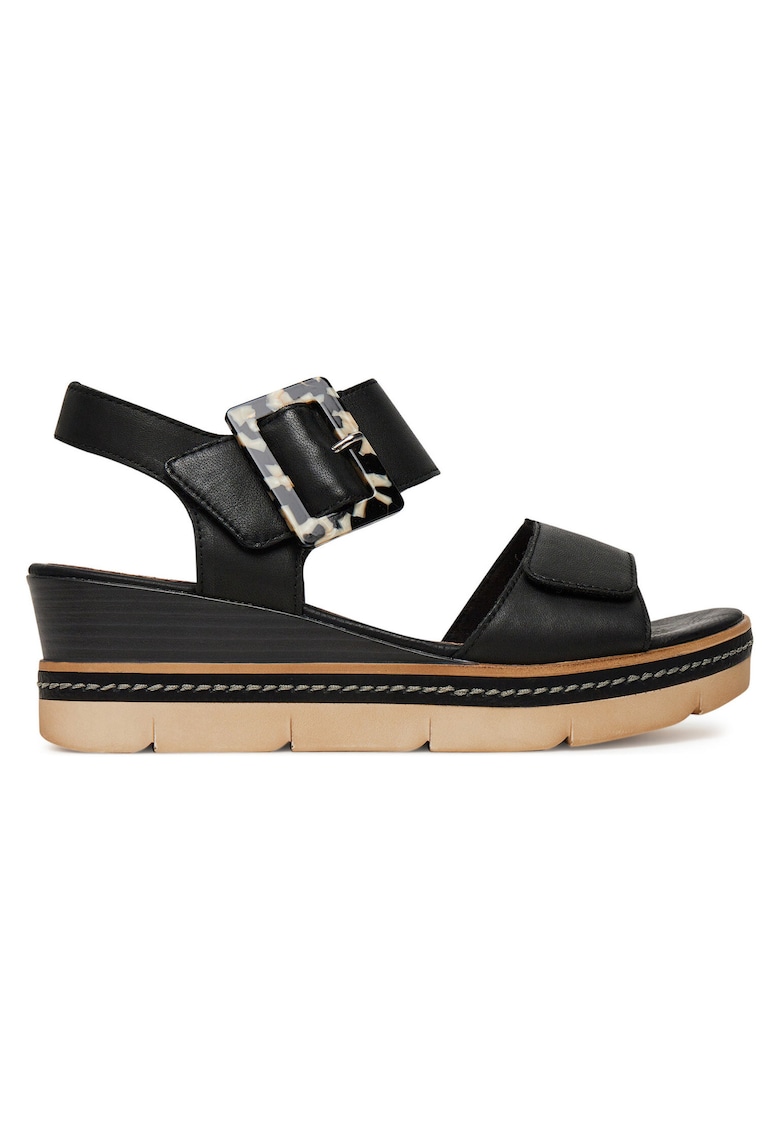 Sandale de dama - piele naturala - negru - inchidere velcro - cu platforma