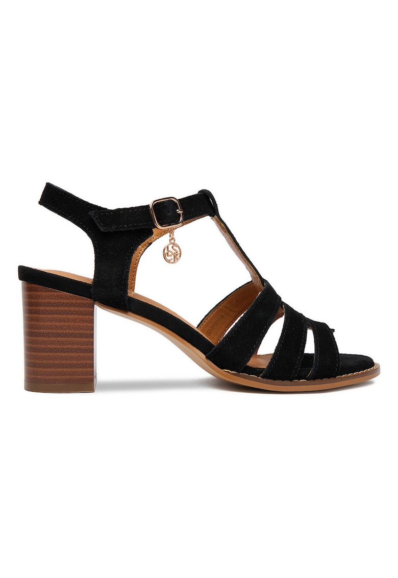 Sandale dama - piele naturala - negru/maro - toc clasic