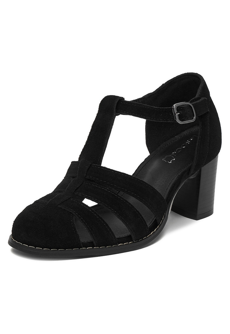 Sandale dama - piele intoarsa - toc clasic - negru