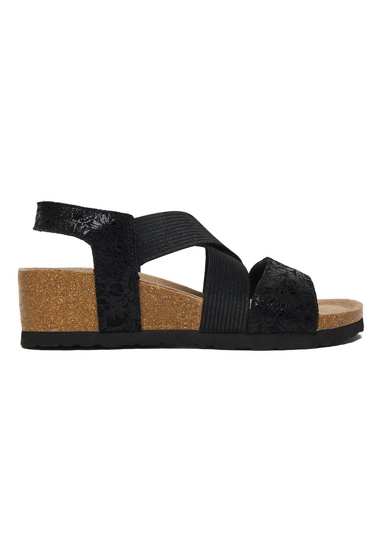 Sandale dama - piele naturala - negru - platforma - inchidere velcro