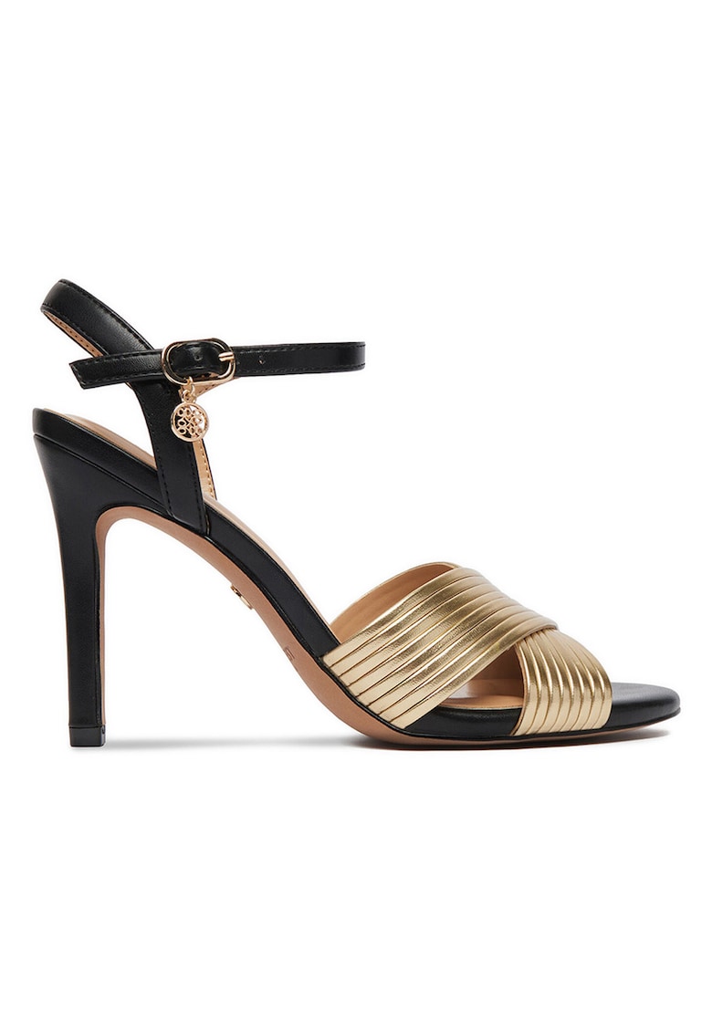 Sandale dama - stiletto - auriu/negru - material sintetic