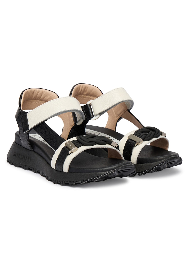 Sandale dama - piele naturala - bej/negru - sistem inchidere Velcro