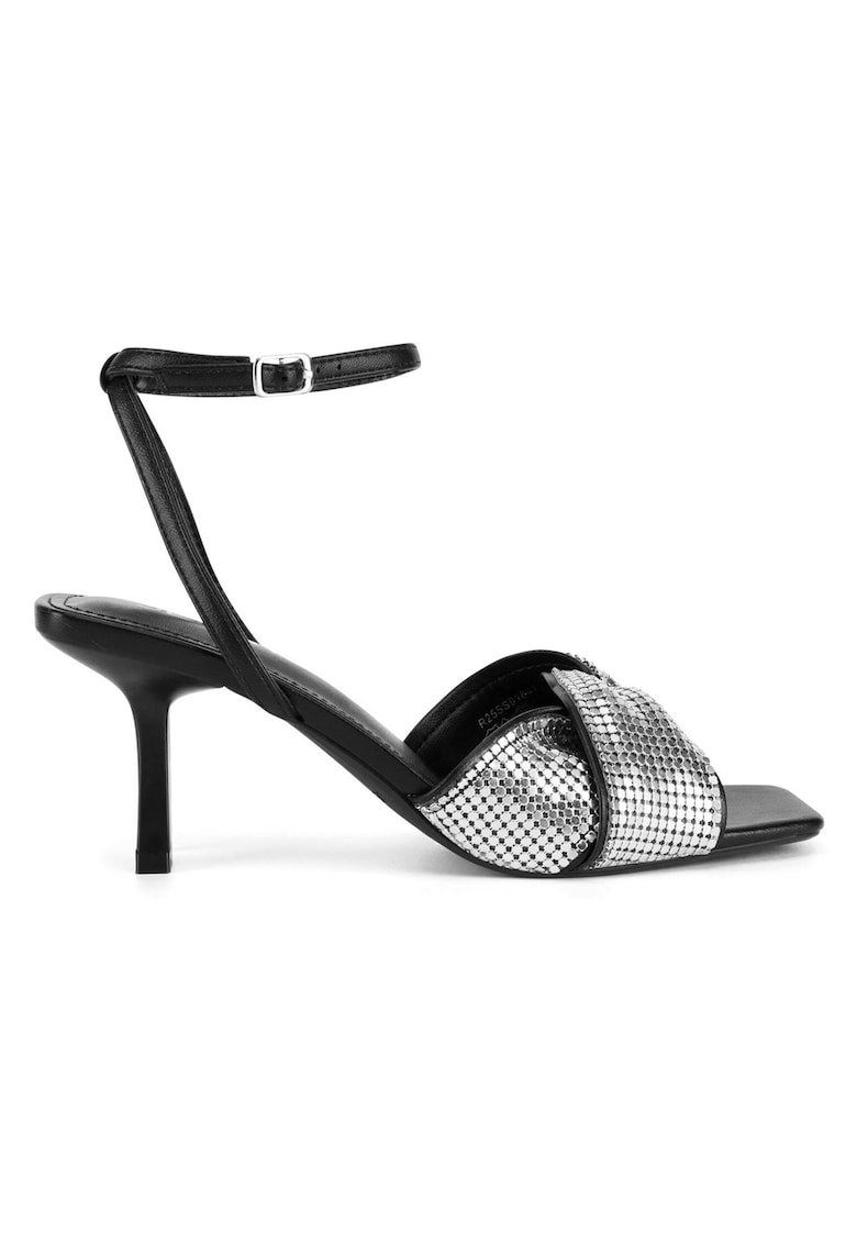 Sandale dama - stiletto - negru/argintiu - material sintetic