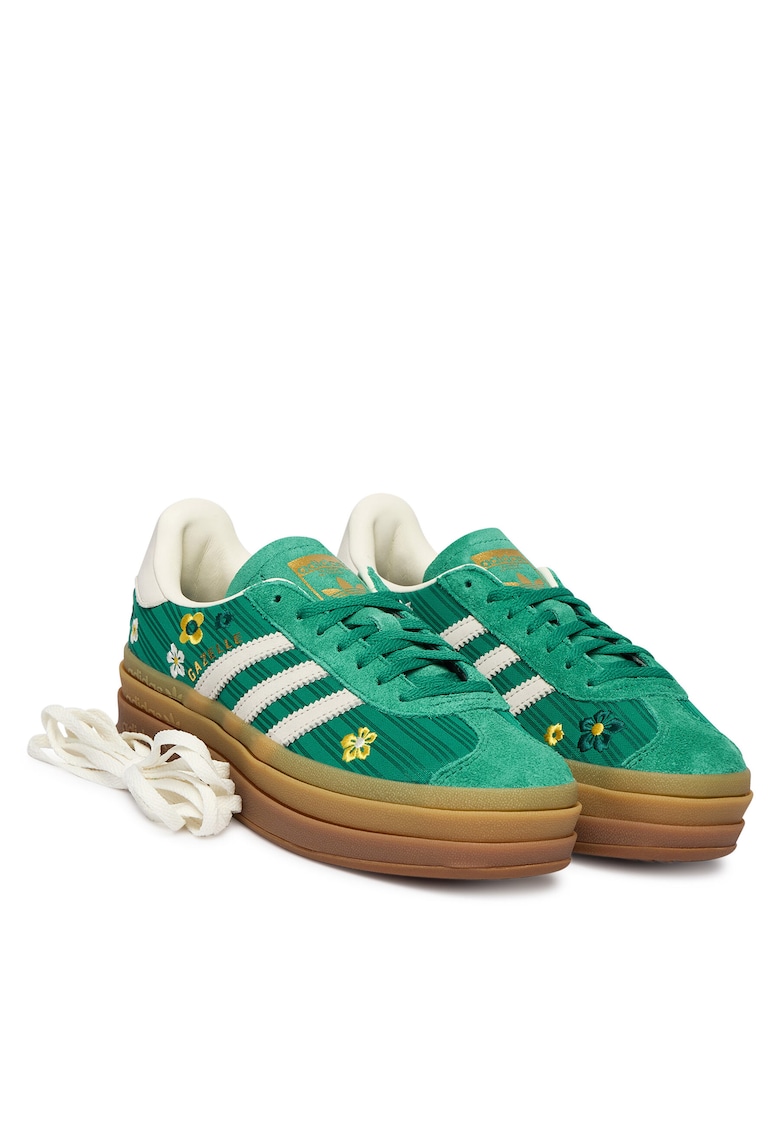 Tenisi dama Originals - textil/piele intoarsa - cu sireturi suplimentare - verde/alb